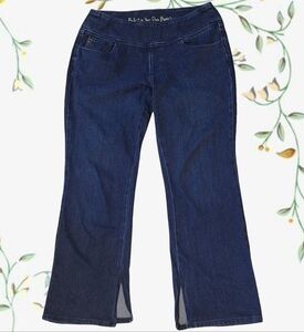 'Belle' dark blue pull-on wide leg denim jeans, Sz. 12P